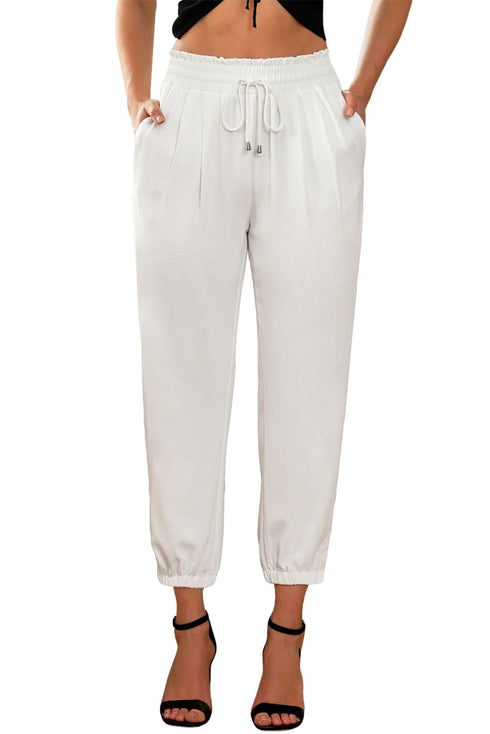 Solid Color Drawstring Smocked Waist Joggers