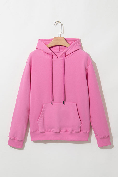 Solid Color Fleece Lined Drawstring Hoodie with Pocket