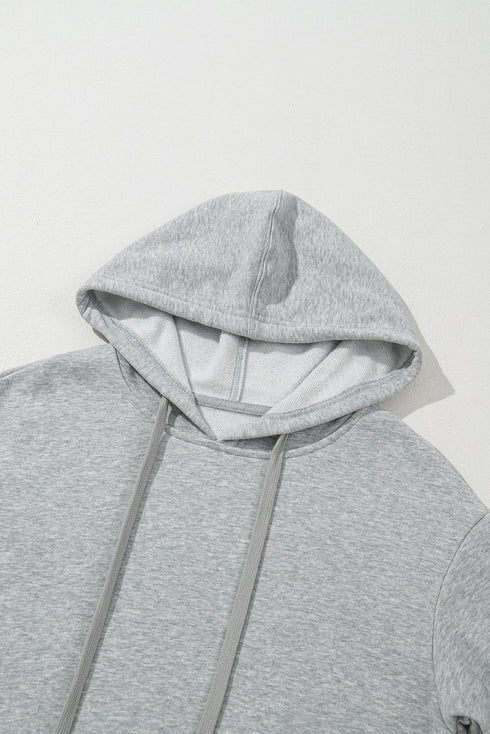 Solid Color Fleece Lined Drawstring Hoodie with Pocket