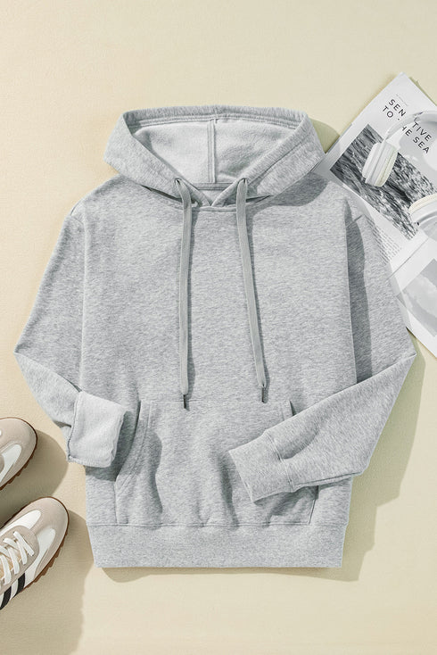 Solid Color Fleece Lined Drawstring Hoodie with Pocket