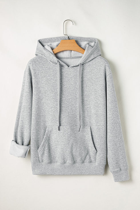 Solid Color Fleece Lined Drawstring Hoodie with Pocket