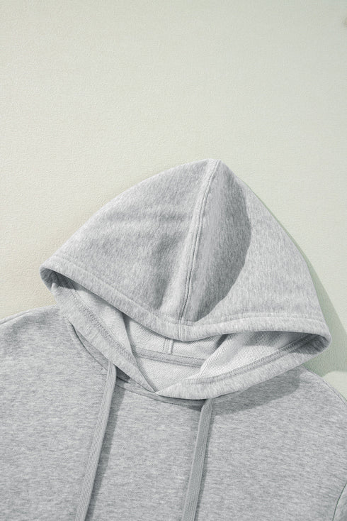 Solid Color Fleece Lined Drawstring Hoodie with Pocket