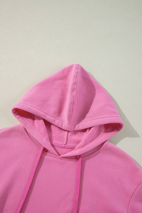 Solid Color Fleece Lined Drawstring Hoodie with Pocket