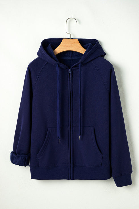 Solid Color Fleece Lined Zip up Hoodie