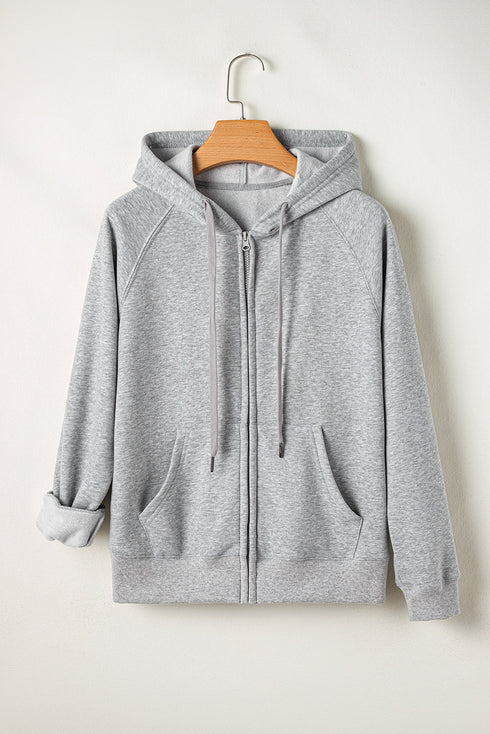 Solid Color Fleece Lined Zip up Hoodie