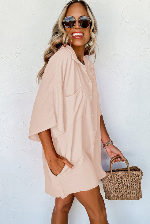 Solid Color Half Button Collared Loose Romper