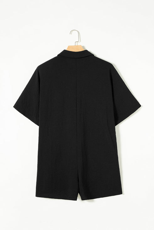 Solid Color Half Button Collared Loose Romper