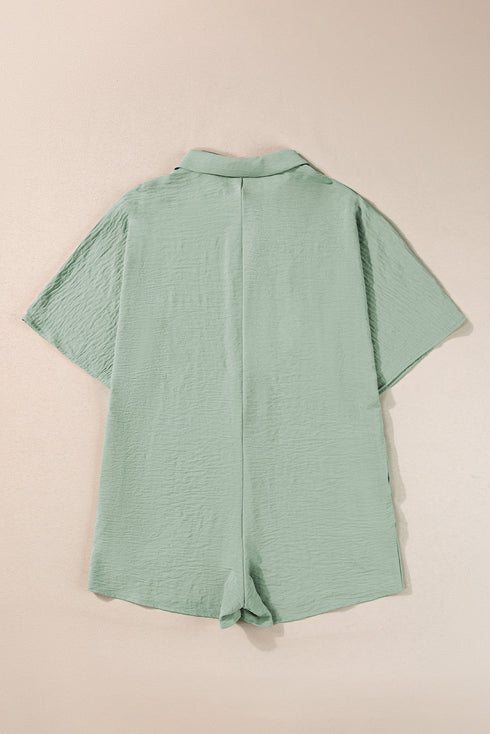 Solid Color Half Button Collared Loose Romper