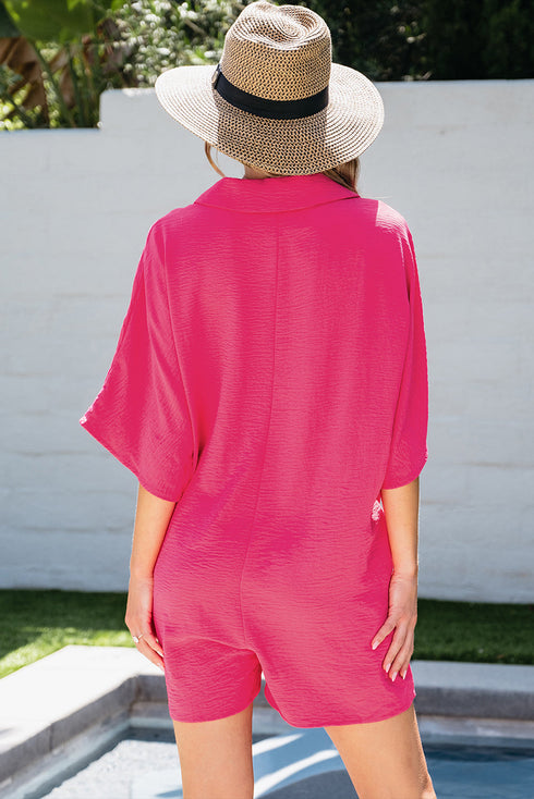 Solid Color Half Button Collared Loose Romper