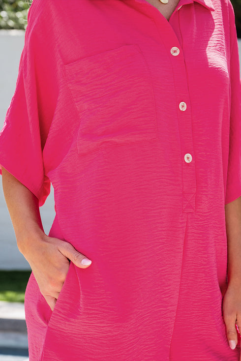 Solid Color Half Button Collared Loose Romper