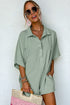 Solid Color Half Button Collared Loose Romper