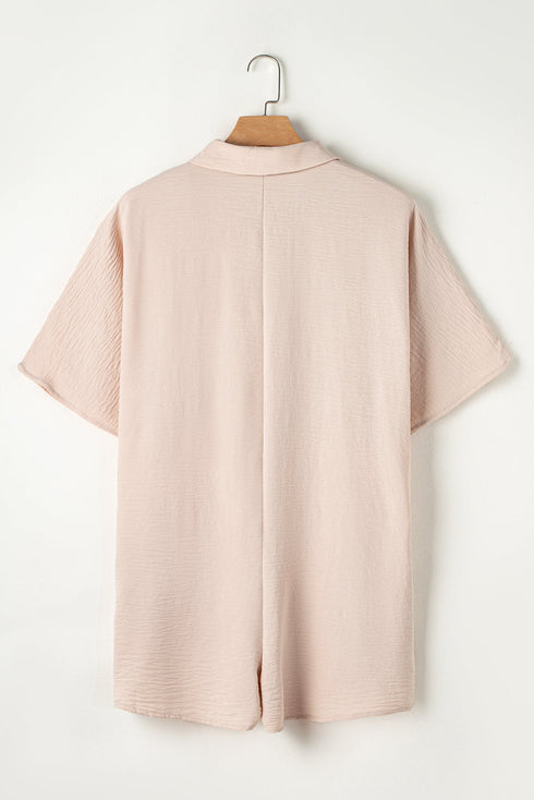 Solid Color Half Button Collared Loose Romper