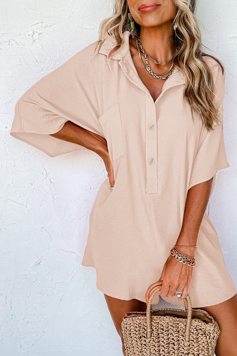 Solid Color Half Button Collared Loose Romper