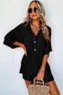 Solid Color Half Button Collared Loose Romper
