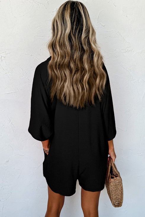 Solid Color Half Button Collared Loose Romper