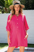 Solid Color Half Button Collared Loose Romper