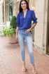 Solid Color Half Sleeve V Neck Blouse