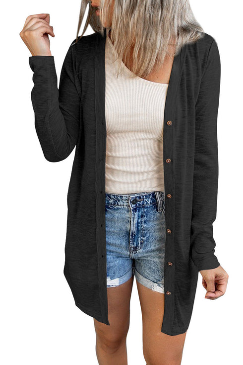 Solid Color Open-Front Buttons Cardigan