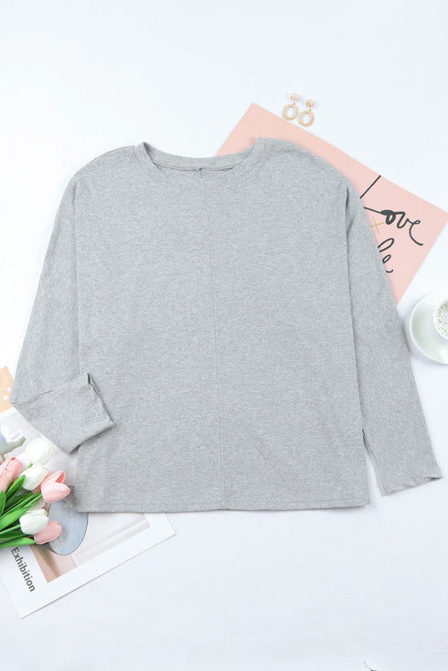 Solid Color Patchwork Long Sleeve Top