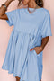 Solid Color Pocketed Raw Edge Babydoll Dress
