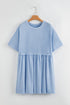 Solid Color Pocketed Raw Edge Babydoll Dress