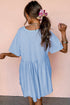 Solid Color Pocketed Raw Edge Babydoll Dress