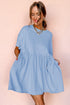 Solid Color Pocketed Raw Edge Babydoll Dress