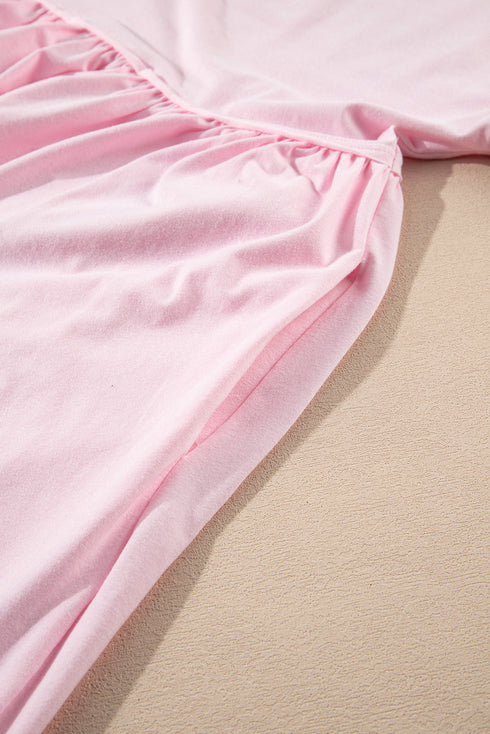 Solid Color Pocketed Raw Edge Babydoll Dress