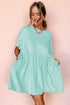 Solid Color Pocketed Raw Edge Babydoll Dress