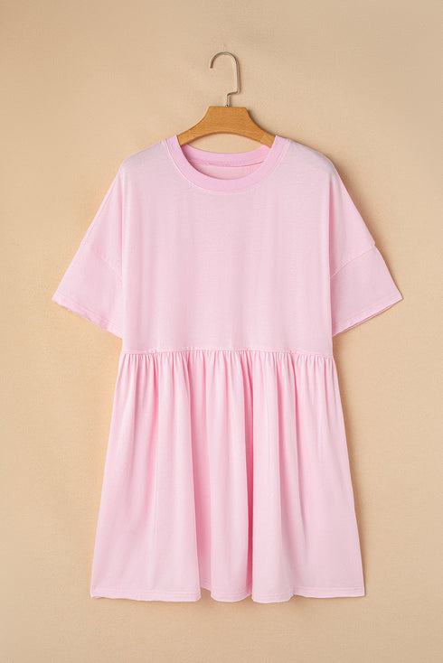 Solid Color Pocketed Raw Edge Babydoll Dress