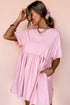 Solid Color Pocketed Raw Edge Babydoll Dress