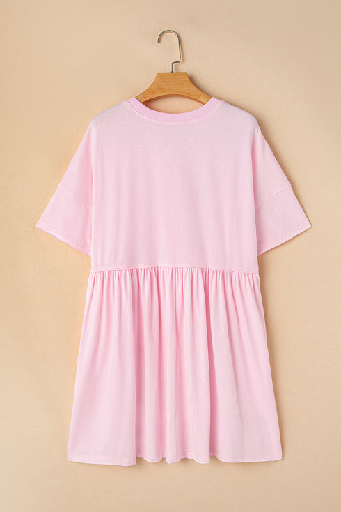 Solid Color Pocketed Raw Edge Babydoll Dress