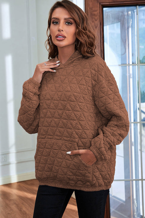 Solid Color Quilted Kangaroo Pocket Hoodie