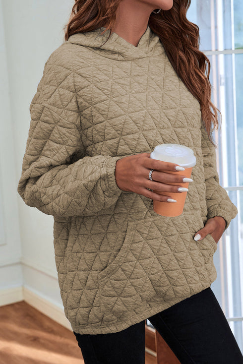 Solid Color Quilted Kangaroo Pocket Hoodie