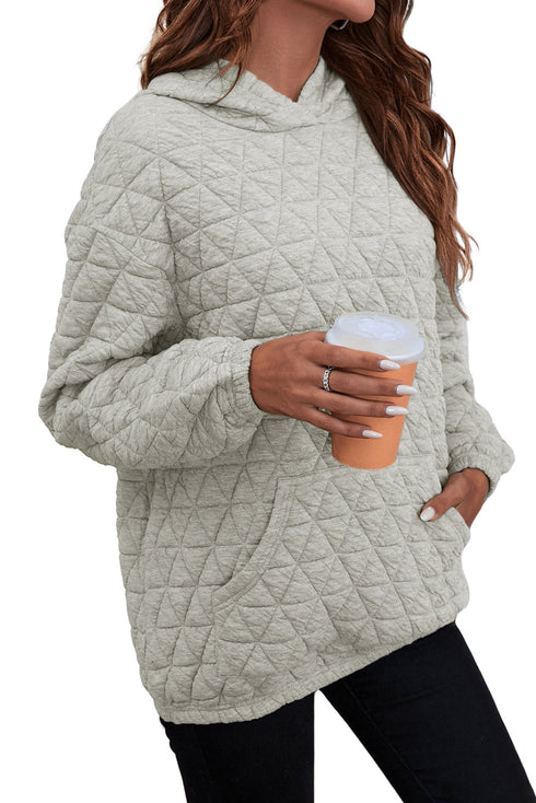 Solid Color Quilted Kangaroo Pocket Hoodie