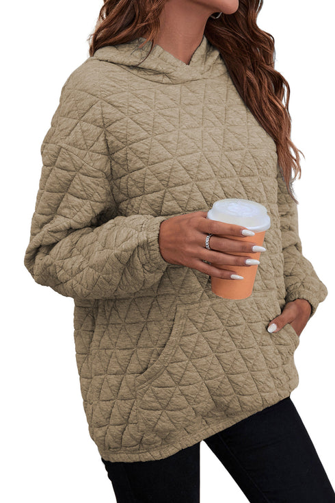 Solid Color Quilted Kangaroo Pocket Hoodie