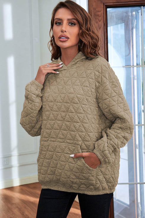 Solid Color Quilted Kangaroo Pocket Hoodie