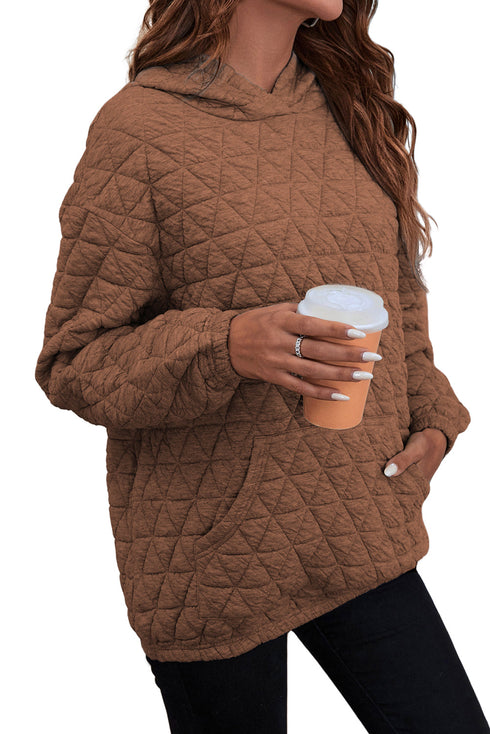 Solid Color Quilted Kangaroo Pocket Hoodie