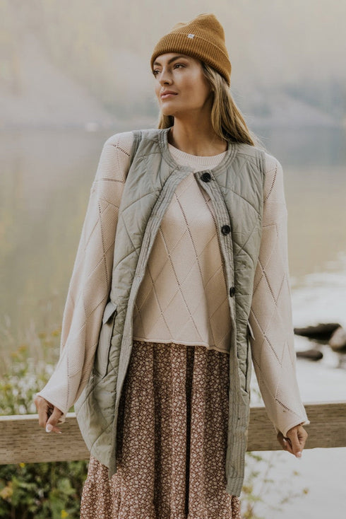 Solid Color Quilted Longline Outerwear Pocket Vest