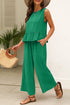 Solid Color Ribbed Ruffle Tank Top and Pants Set