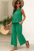 Solid Color Ribbed Ruffle Tank Top and Pants Set