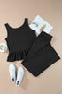 Solid Color Ribbed Ruffle Tank Top and Pants Set