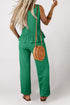 Solid Color Ribbed Ruffle Tank Top and Pants Set