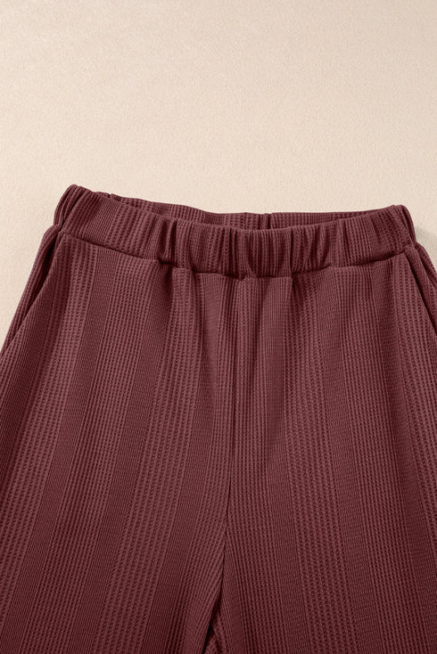 Solid Color Ribbed Ruffle Tank Top and Pants Set