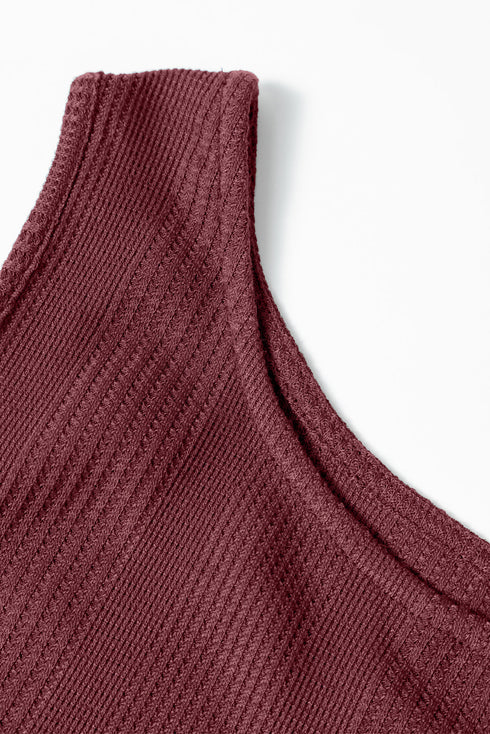 Solid Color Ribbed Ruffle Tank Top and Pants Set