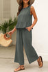 Solid Color Ribbed Ruffle Tank Top and Pants Set