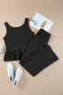 Solid Color Ribbed Ruffle Tank Top and Pants Set