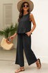 Solid Color Ribbed Ruffle Tank Top and Pants Set
