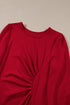 Solid Color Ruched Detail Long Sleeve Midi Dress