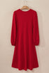 Solid Color Ruched Detail Long Sleeve Midi Dress